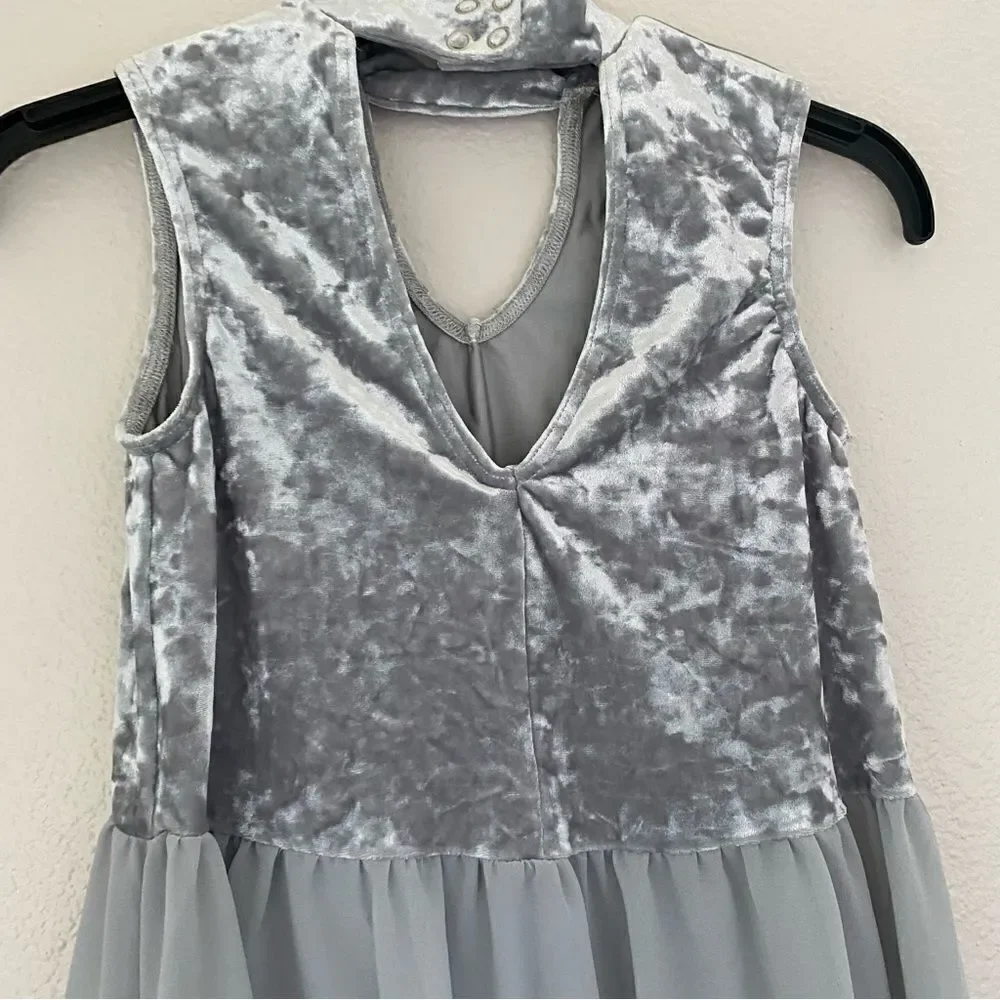 WEISSMAN Dance Costume LA LUNE 12066 gray silver velvet dress MC child MC 10/12